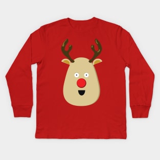 Cute Red Nose Reindeer Xmas Kids Long Sleeve T-Shirt